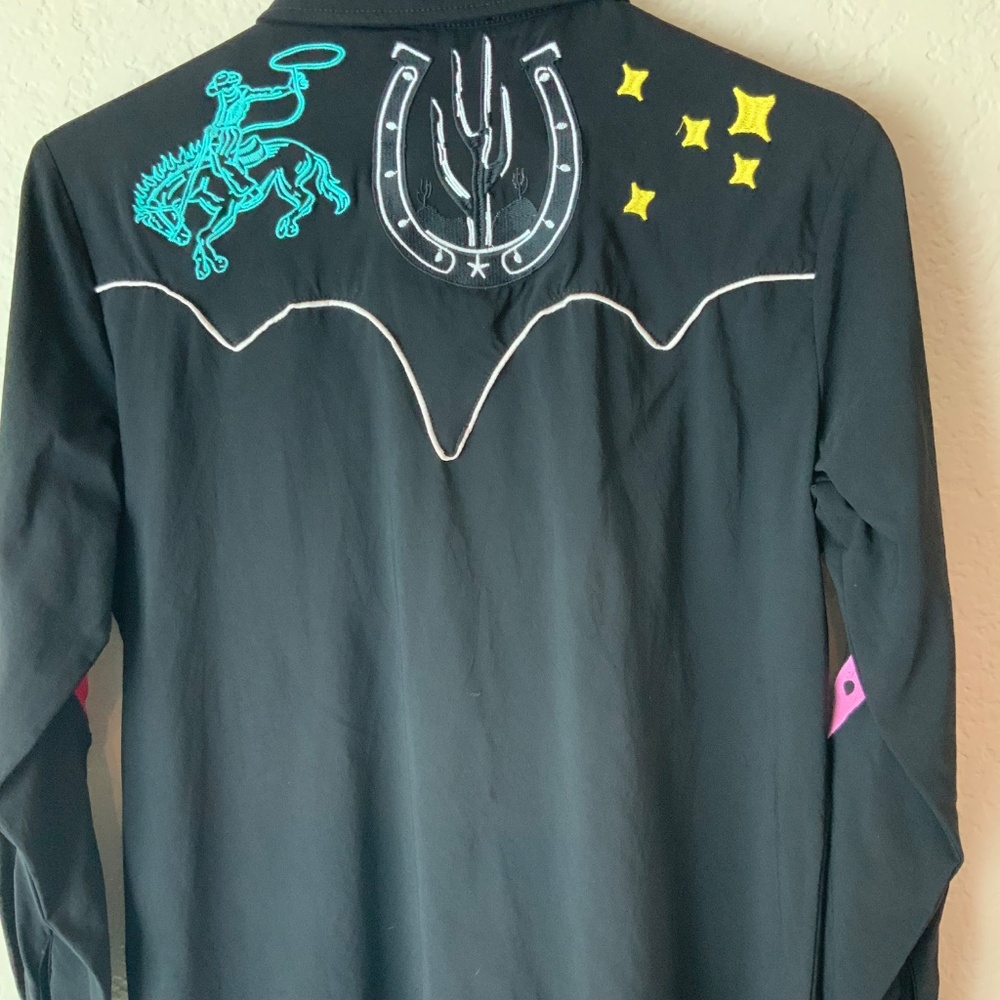 LIKE NEW! Merigold Kiss Embroidered Western Shirt Bohemian Black Size Small - Picture 7 of 11